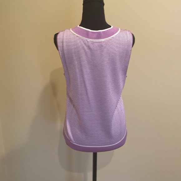 St John knit sleeveless top size M. NWT Lilac (“wisteria”) with cream stripes - Picture 2 of 6
